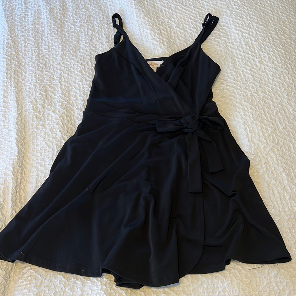 Black romper with wrap skirt front